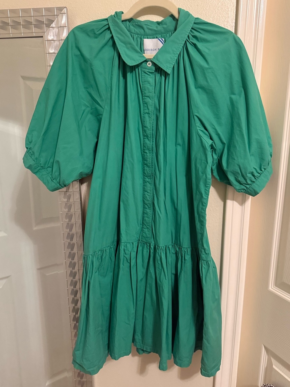 Addison Bay Green Button Down Collared Mini Dress In Green - Size Large